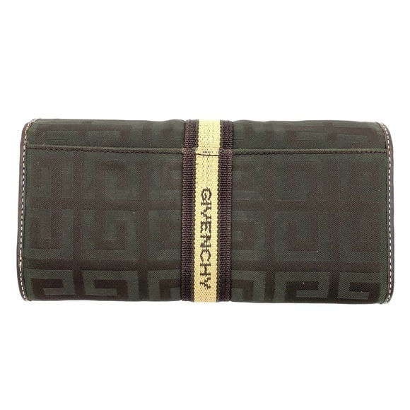 Givenchy Green Brown Fabric Leather Long Wallet - Picture 2 of 12